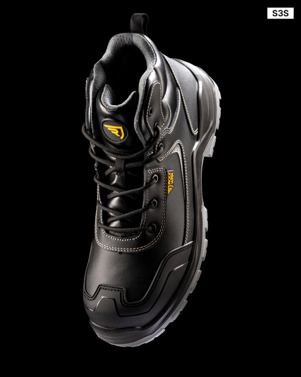 Roly WRK Iron unisex work boots in black/lead, alternative view, ready for logo printing or embroidery