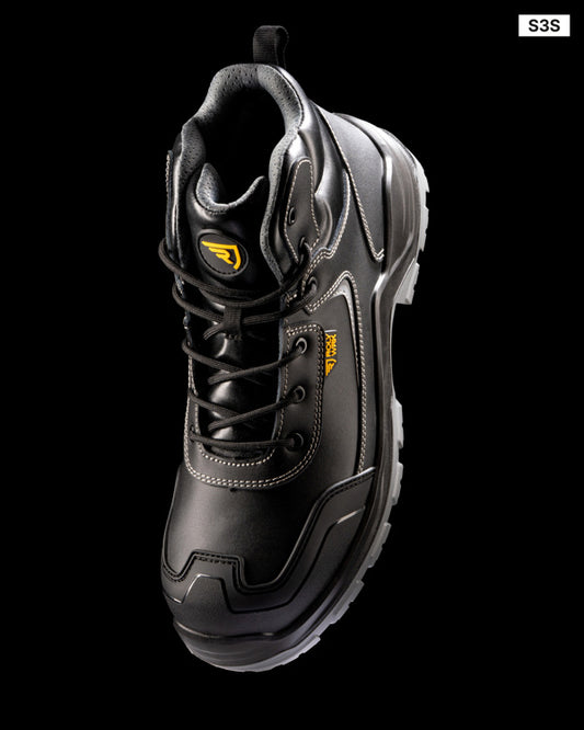 Roly WRK Iron unisex work boots in black/lead, alternative view, ready for logo printing or embroidery