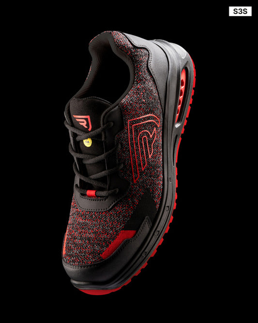 Roly WRK Garnet unisex work shoes in negro/rojo melange/rojo laboral, alternative view, ready for logo printing or embroidery