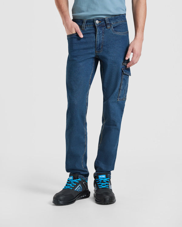 Roly WRK Raptor unisex trousers in blue jeans, alternative view, ready for logo printing or embroidery