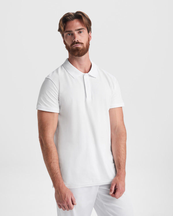 Roly WRK Rover men's polo shirt in white, alternative view, ready for logo printing or embroidery