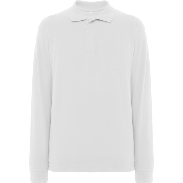 Roly WRK Rover L/s unisex long-sleeve polo shirt in white, ready for logo printing or embroidery