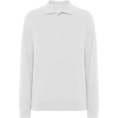 Roly WRK Rover L/s unisex long-sleeve polo shirt in white, ready for logo printing or embroidery