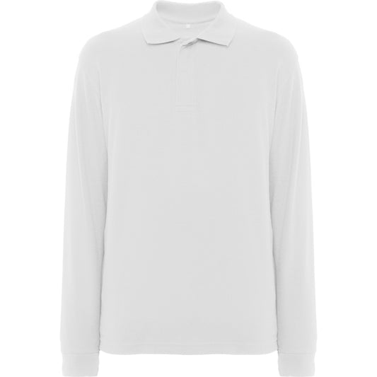 Roly WRK Rover L/s unisex long-sleeve polo shirt in white, ready for logo printing or embroidery