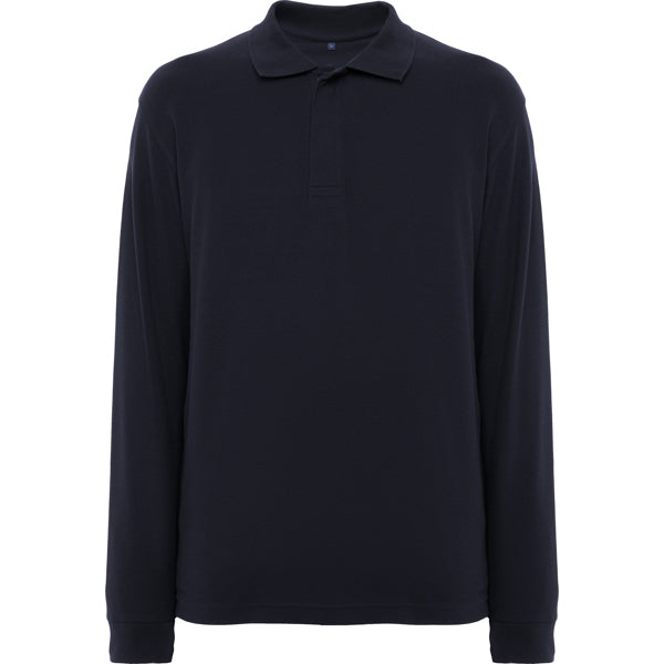 Roly WRK Rover L/s unisex long-sleeve polo shirt in navy blue, ready for logo printing or embroidery