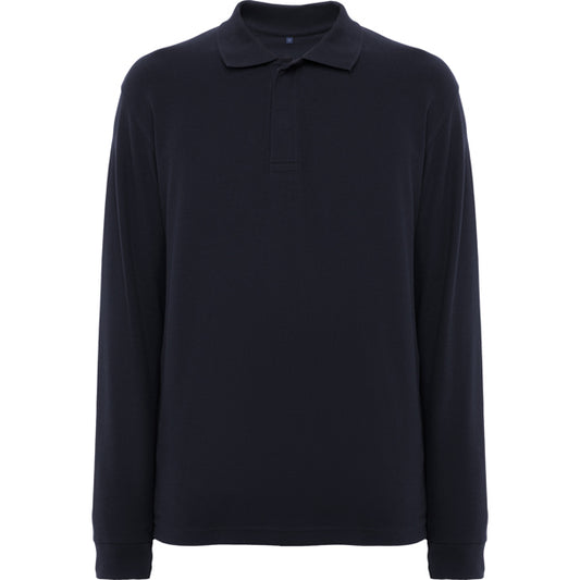 Roly WRK Rover L/s unisex long-sleeve polo shirt in navy blue, ready for logo printing or embroidery