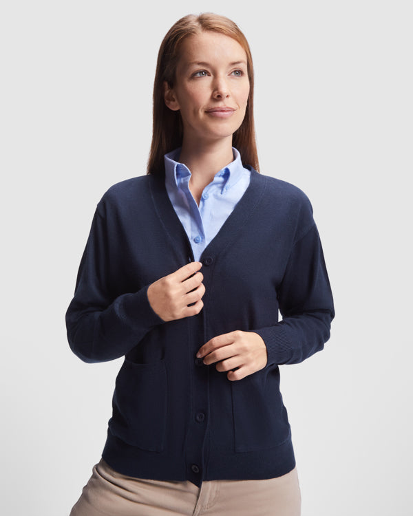 Roly WRK Explorer Woman women's cardigan in navy blue, alternative view, ready for logo printing or embroidery
