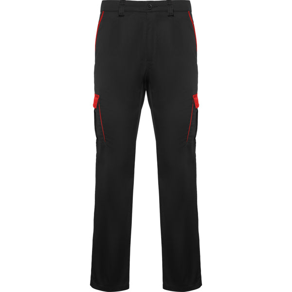 Roly WRK Trooper unisex trousers in black/red, ready for logo printing or embroidery