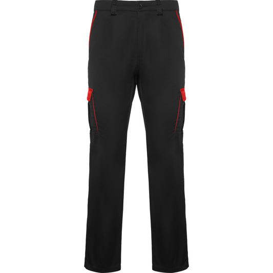 Roly WRK Trooper unisex trousers in black/red, ready for logo printing or embroidery
