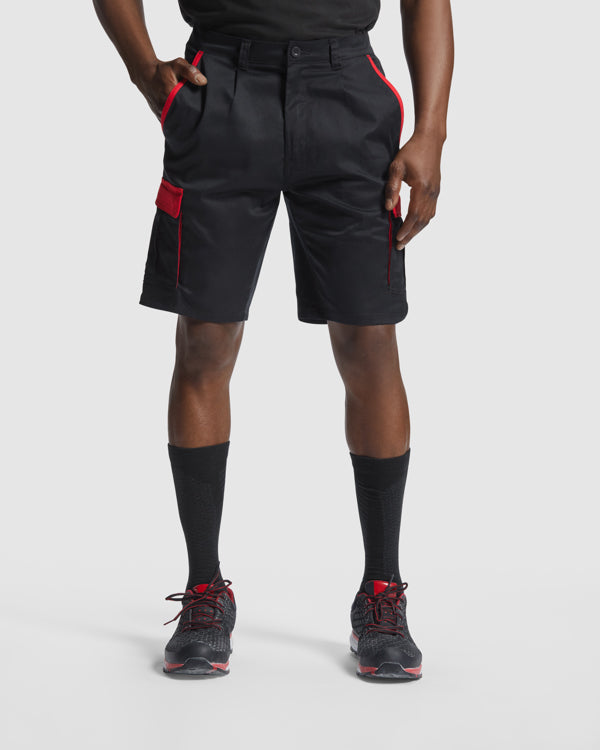 Roly WRK Tahoe unisex shorts in black/red, alternative view, ready for logo printing or embroidery