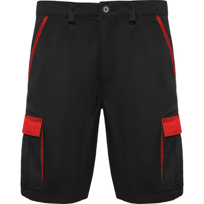 Roly WRK Tahoe unisex shorts in black/red, ready for logo printing or embroidery
