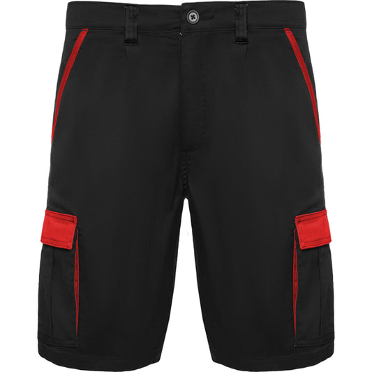Roly WRK Tahoe unisex shorts in black/red, ready for logo printing or embroidery