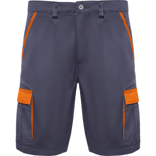 Roly WRK Tahoe unisex shorts in lead/orange, ready for logo printing or embroidery