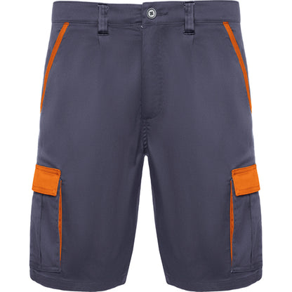 Roly WRK Tahoe unisex shorts in lead/orange, ready for logo printing or embroidery