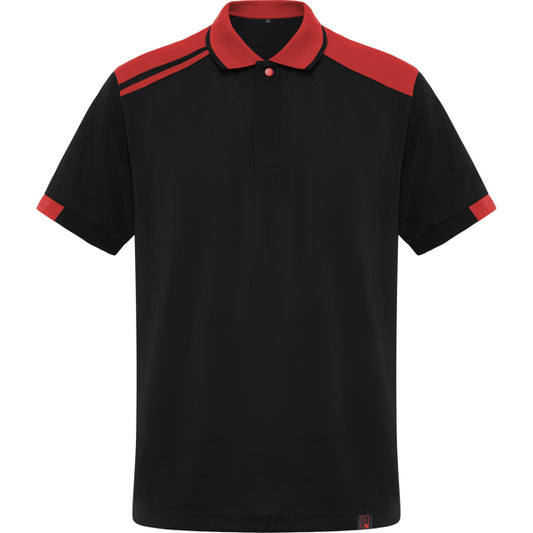 Roly WRK Samurai unisex polo shirt in black/red, ready for logo printing or embroidery