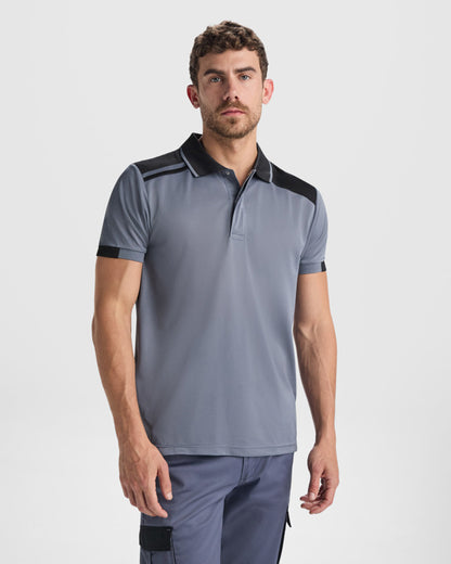 Roly WRK Samurai unisex polo shirt in black/red, alternative view, ready for logo printing or embroidery