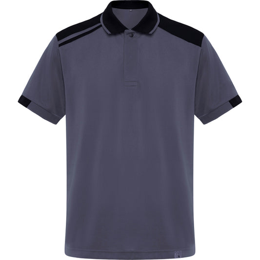 Roly WRK Samurai unisex polo shirt in lead/black, ready for logo printing or embroidery