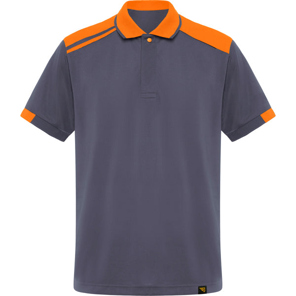 Roly WRK Samurai unisex polo shirt in lead/orange, ready for logo printing or embroidery