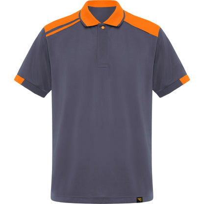 Roly WRK Samurai unisex polo shirt in lead/orange, ready for logo printing or embroidery