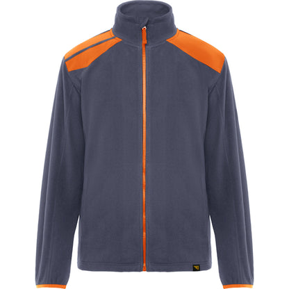 Roly WRK Terrano unisex fleece jacket in lead/orange, ready for logo printing or embroidery
