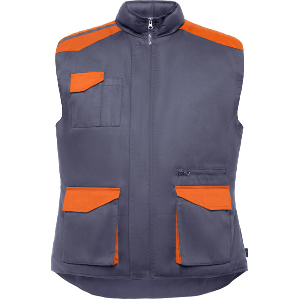 Roly WRK Armada men's gilet in lead/orange, ready for logo printing or embroidery