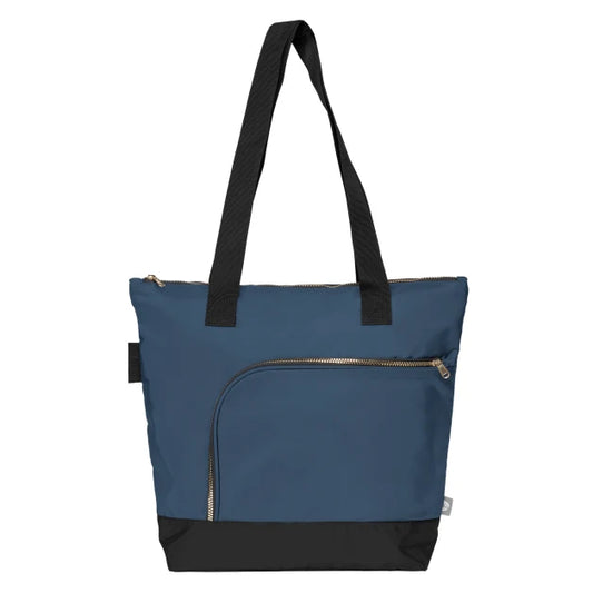 Aurelia rPET Zippered Tote Bag promotional tote bag in navy blue printed with your company logo