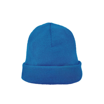 Stamina Planet knitted beanie in royal blue, ready for logo printing