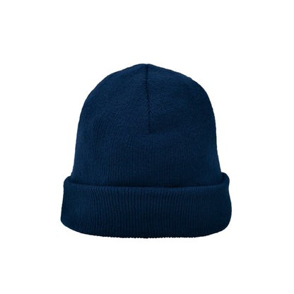Stamina Planet knitted beanie in navy blue, ready for logo printing