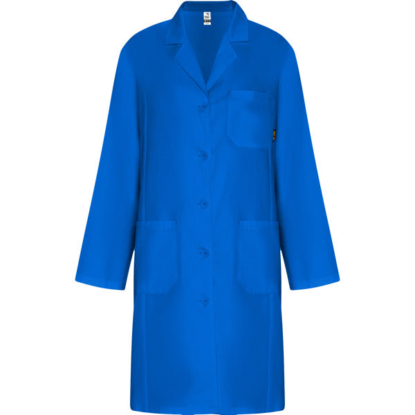 Roly WRK Vaccine Woman women's lab coat in royal blue, ready for logo printing or embroidery