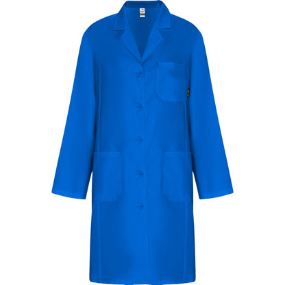 Roly WRK Vaccine Woman women's lab coat in royal blue, ready for logo printing or embroidery