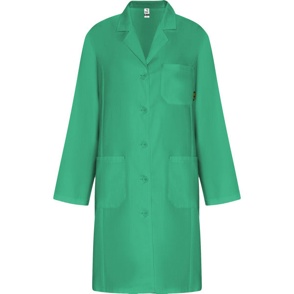 Roly WRK Vaccine Woman women's lab coat in lab green, ready for logo printing or embroidery