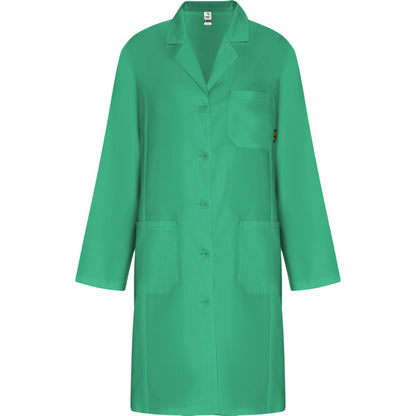 Roly WRK Vaccine Woman women's lab coat in lab green, ready for logo printing or embroidery