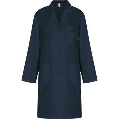 Roly WRK Vaccine Woman women's lab coat in navy blue, ready for logo printing or embroidery