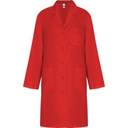 Roly WRK Vaccine Woman women's lab coat in red, ready for logo printing or embroidery