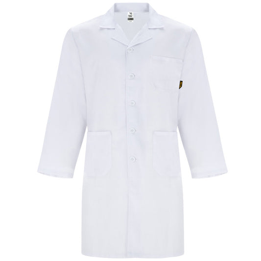 Roly WRK Vaccine men's lab coat in white, ready for logo printing or embroidery