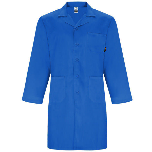 Roly WRK Vaccine men's lab coat in royal blue, ready for logo printing or embroidery