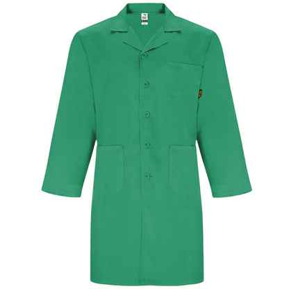 Roly WRK Vaccine men's lab coat in lab green, ready for logo printing or embroidery