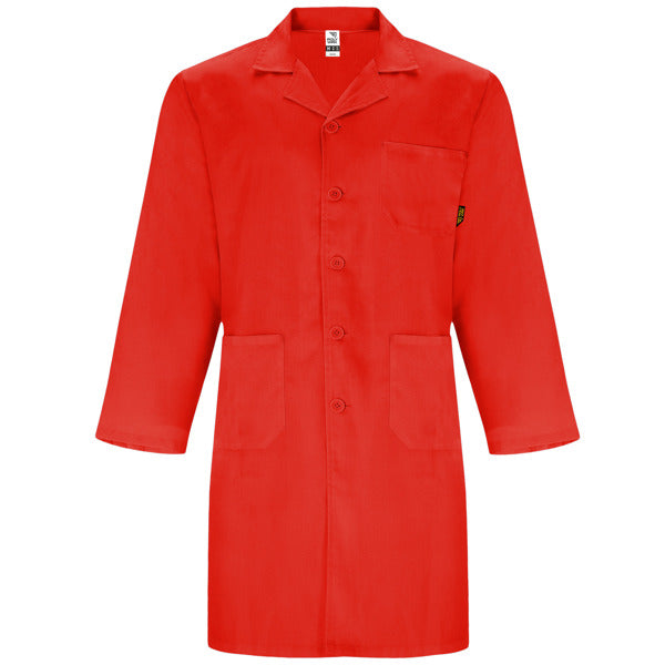 Roly WRK Vaccine men's lab coat in red, ready for logo printing or embroidery