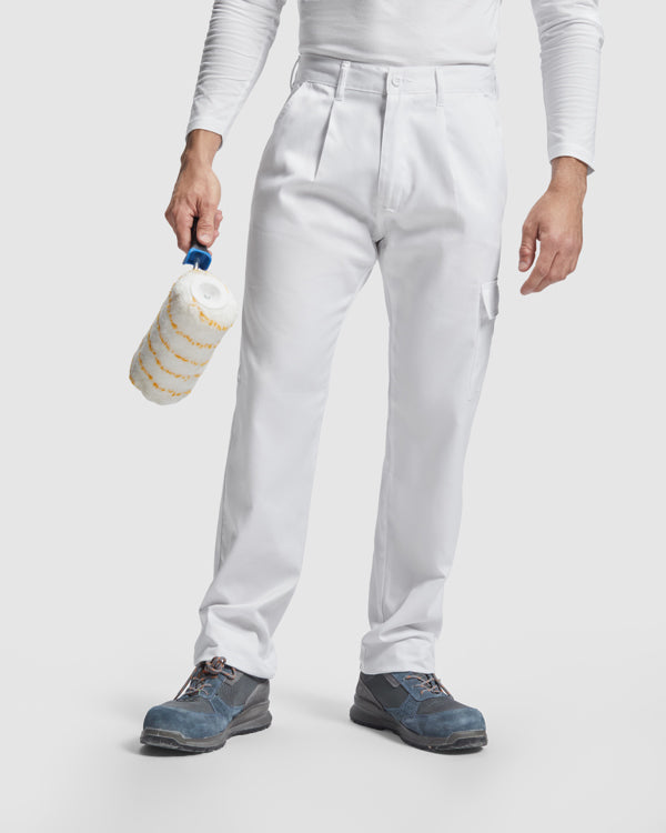 Roly WRK Pintor men's trousers in white, alternative view, ready for logo printing or embroidery