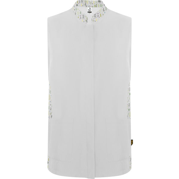 Roly WRK Aldany women's apron in white/botanic print, ready for logo printing or embroidery
