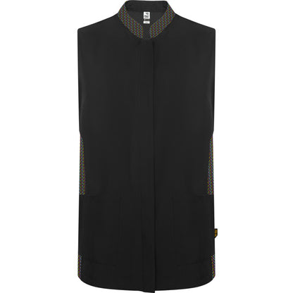 Roly WRK Aldany women's apron in black/geometric print, ready for logo printing or embroidery