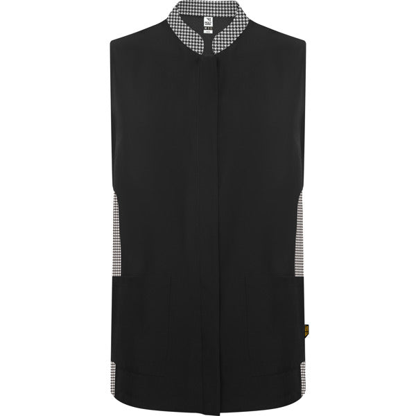 Roly WRK Aldany women's apron in black/bw houndstooth print, ready for logo printing or embroidery