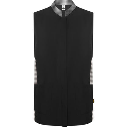 Roly WRK Aldany women's apron in black/bw houndstooth print, ready for logo printing or embroidery