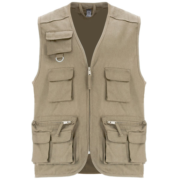 Roly WRK Venera men's gilet in dark sand, ready for logo printing or embroidery