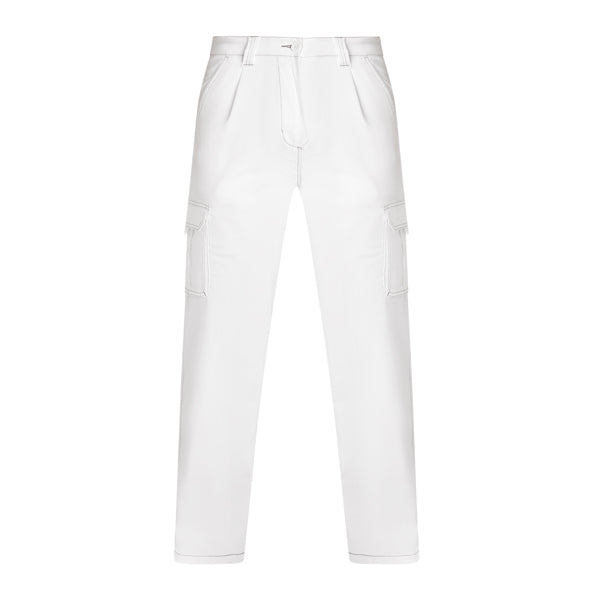 Roly WRK Daily Stretch men's trousers in white, ready for logo printing or embroidery
