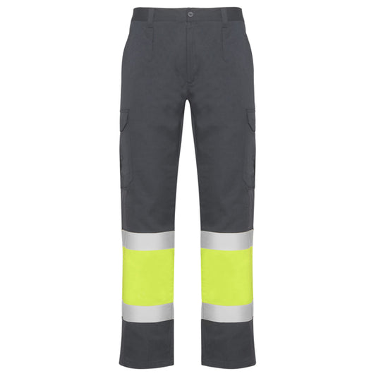 Roly WRK Naos men's high-visibility trousers in lead/fluor yellow, ready for logo printing or embroidery