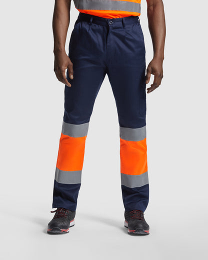 Roly WRK Naos men's high-visibility trousers in lead/fluor yellow, alternative view, ready for logo printing or embroidery