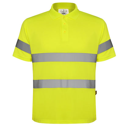 Roly WRK Polaris men's high-visibility polo shirt in fluor yellow, ready for logo printing or embroidery
