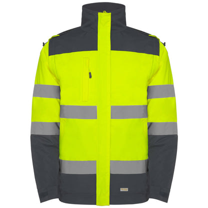 Roly WRK Epsylon men's high-visibility padded jacket in lead/fluor yellow, ready for logo printing or embroidery