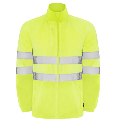 Roly WRK Altair men's high-visibility fleece jacket in fluor yellow, ready for logo printing or embroidery